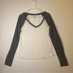 Pink Victoria Secret Long Sleeve Shirt Size Large Color White And Gray